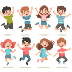 Joyful Children Jumping: Cartoon Vector Set