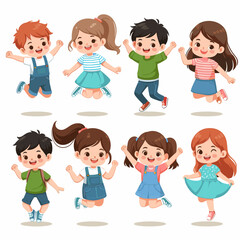 Cartoon Kids Joyfully Jumping: Vector Illustration
