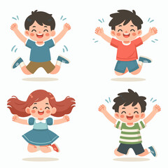 Joyful Cartoon Kids Jumping for Joy, Vector Illustration