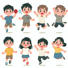 Joyful Group: Diverse Cartoon Children Jumping