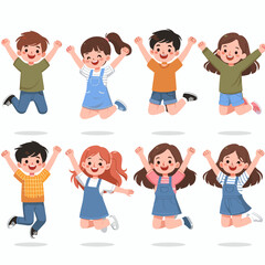 Cheerful Cartoon Kids Jumping with Joy