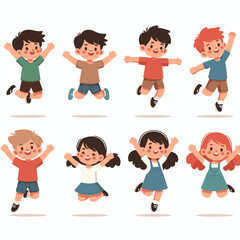 Joyful Kids Jumping: Cartoon Characters for Education & Play