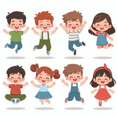 Joyful Cartoon Kids Jumping and Smiling