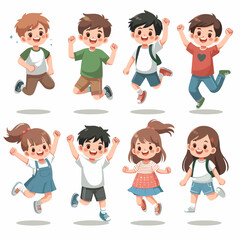 Cheerful Children Jumping with Joy Cartoon Illustration