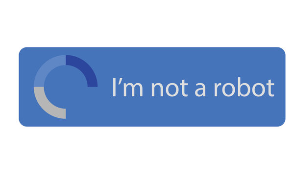 Blue CAPTCHA-style button, loading circle, text "I'm not a robot"