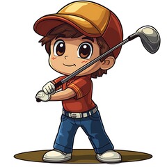 Cute boy golfing on course