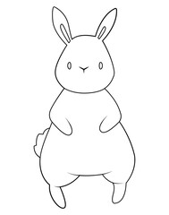Cute white rabbit. Cartoon character. Outline. Coloring page. Hand drawing. Easter illustration.