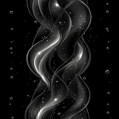 Flowing liquid with bubbles on black background