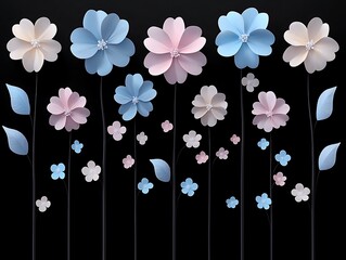 Paper Flowers Blooming Against Black Background