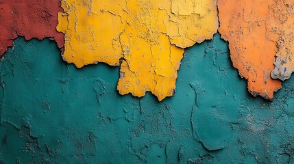 Obraz premium Colorful teal, orange, and lime green urban wall texture, a modern pattern for wallpaper design.
