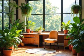 Fototapeta premium Sunny Room Filled with Lush Plants and Natural Light