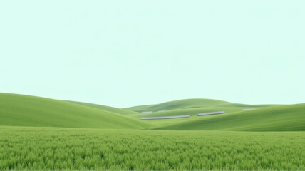 Obraz premium Expansive Green Fields with Solar Arrays Under a Clear Sky