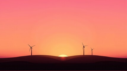 Obraz premium Minimalist Wind Turbines at Sunset with Vibrant Sky Background