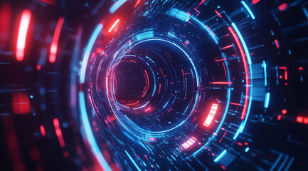 Obraz premium Abstract futuristic technology background with glowing digital elements and circular portal,