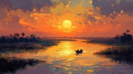 As sun dips below horizon, delta transforms into a mesmerizing spectacle, with its vibrant hues painting sky, 