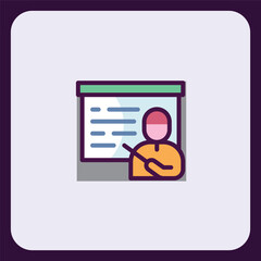 Presentation with a lecturer in a class room offering knowledge icon