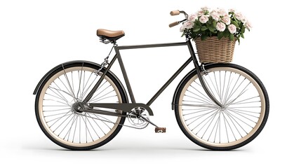 A Modern Bicycle with a Basket Full of Colorful Flowers