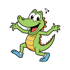Fototapeta premium Funny crocodile dancing vector cartoon