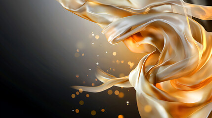 Obraz premium A gold and black background with a white fabric that is flowing. generated using AI