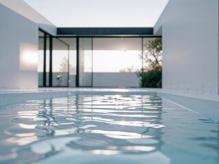 Side view of a swimming pool in a modern house.