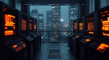 Tech chaos unveiled gigapixel data processing in urban landscape nighttime viewpoint digital environment