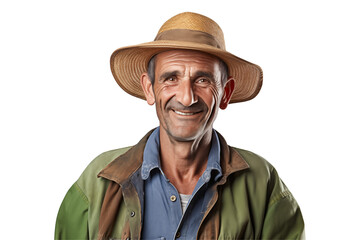 Fototapeta premium Male farmer on transparent background – Isolated agriculture worker with traditional farming outfit – Perfect for farming, agribusiness, rural life, organic agriculture, and food production industry u