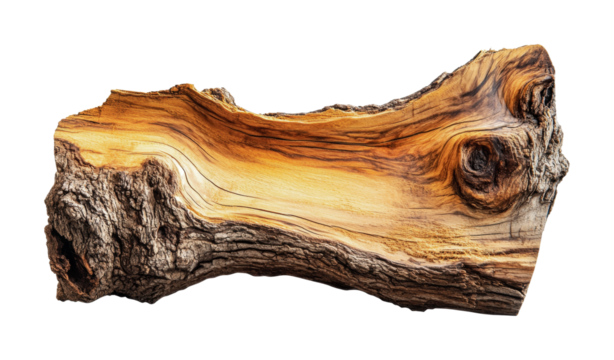 Unique natural wooden log with rich grain patterns and textures for creative design projects and artistic inspiration, cut out