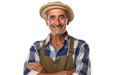 Male farmer on transparent background – Isolated agriculture worker with traditional farming outfit – Perfect for farming, agribusiness, rural life, organic agriculture, and food production industry u