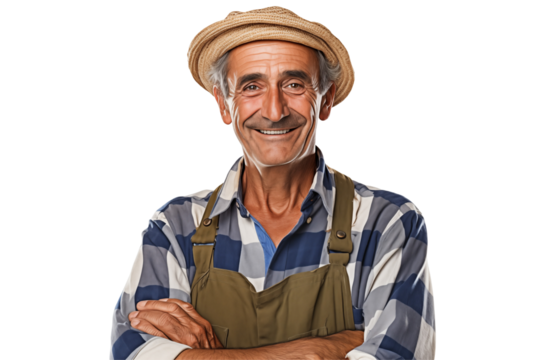 Male farmer on transparent background – Isolated agriculture worker with traditional farming outfit – Perfect for farming, agribusiness, rural life, organic agriculture, and food production industry u