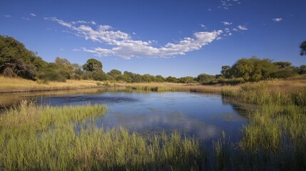 Fototapeta premium Clear blue sky over a body of water in nature