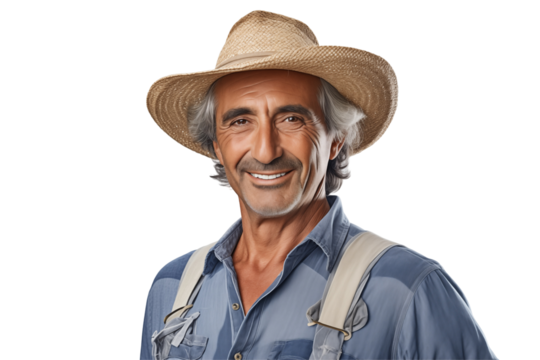 Male farmer on transparent background – Isolated agriculture worker with traditional farming outfit – Perfect for farming, agribusiness, rural life, organic agriculture, and food production industry u