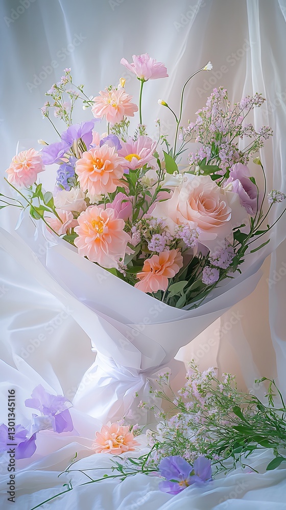 Aufkleber charming floral bouquet with a mix of roses and delicate blooms in soft light setting : generative a