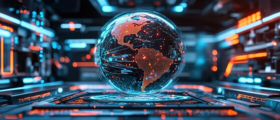 Global Network: Futuristic Holographic Earth