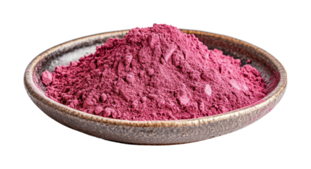 Colorful powdered pigment for art and craft projects in a ceramic bowl suitable for creative applications, cut out