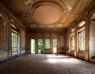 Interior of an Abandoned Historic Villa, Nostalgic and Mysterious Atmosphere