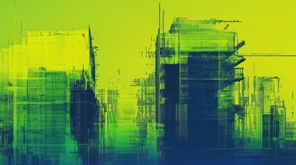 Abstract depiction of a city buildings skyline in color