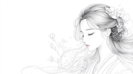 Sketch of woman with updo hair