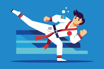 Obraz premium A para-taekwondo athlete is executing a dynamic kick during a training session, showcasing their skills, Paralympic taekwondo Customizable Semi Flat Illustration