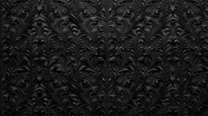 A textured black wallpaper featuring elegant floral patterns, ideal for interior design, fashion projects, or background designs, Perfect for adding a dramatic touch to various creative works,