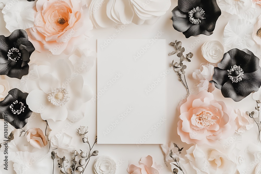 Aufkleber elegant floral composition featuring white and soft pink paper flowers with room for custom text : g
