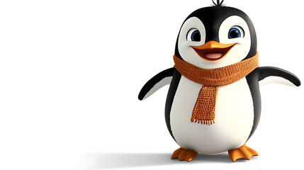 Fototapeta premium A cartoon penguin with a scarf around its neck is smiling. generated using AI