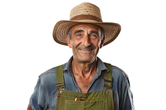 Male farmer on transparent background – Isolated agriculture worker with traditional farming outfit – Perfect for farming, agribusiness, rural life, organic agriculture, and food production industry u