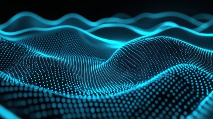 Blue Glowing Dots Forming Wavy Patterns Against a Black Background