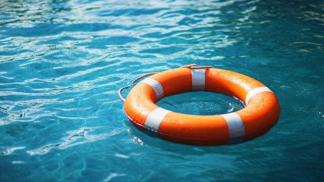 A red life preserver is floating in the water