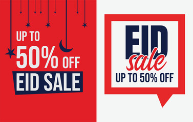 Eid sale, special offer of up to 50% off banner sticker badge template design promotion, sale offers vector illustration
