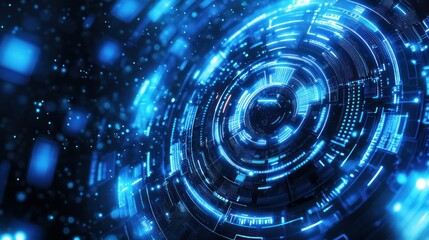 Futuristic blue light geometric digital technology data processing display