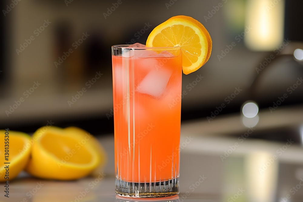 Poster Inviting pink lemonade with ice cubes and a lemon wedge creating a refreshing summer drink experience : Generative AI