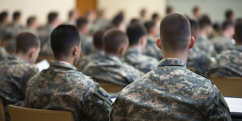 Cadets attend training session in camouflage uniforms. Generative AI