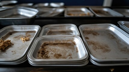 Empty Serving Trays in a Cafeteria Setting with Minimal Leftovers
