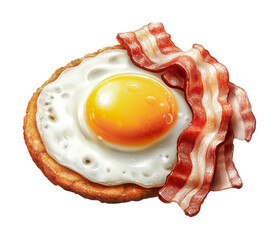 Breakfast delight of crispy bacon and sunny side up egg on a toasted muffin, cut out